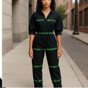 SWF Homecoming Tie Dye Stripe Puff Sleeve Jumpsuit Women's Size M Boho Chic